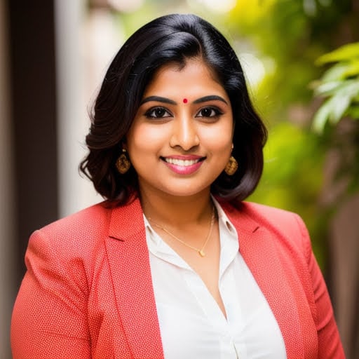 indian female headshot with red blazer